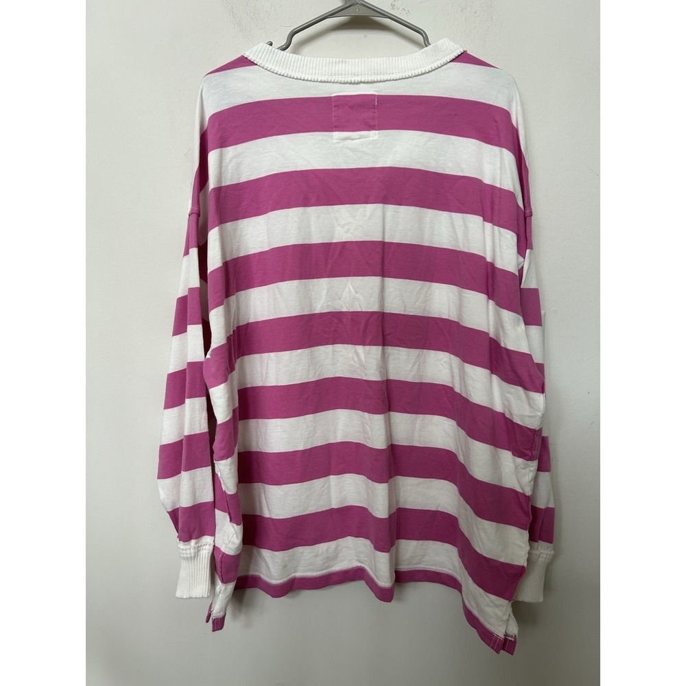 NWT Aerie Poolside Terry Henley L Pink White Striped Oversized Beach Coquette - Picture 4 of 6